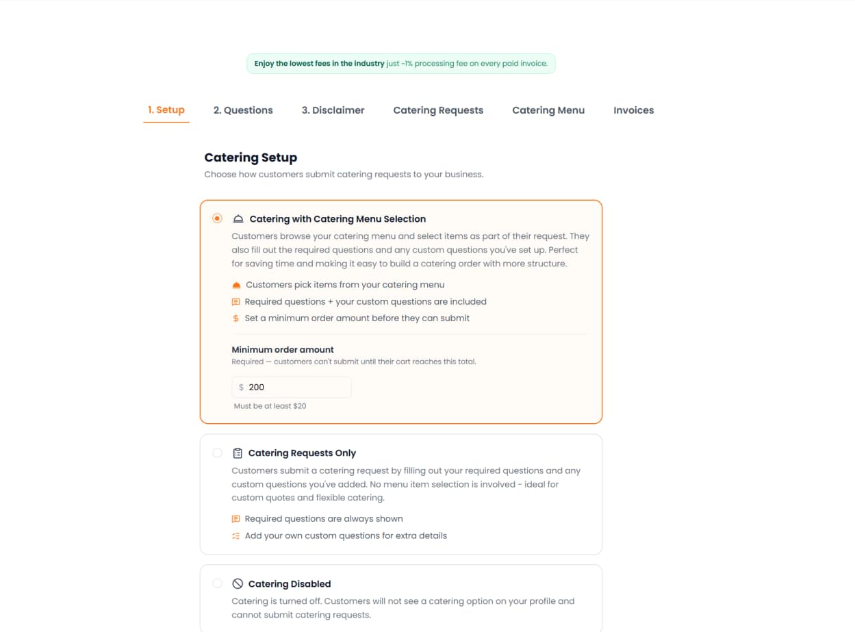 Catering management screenshot