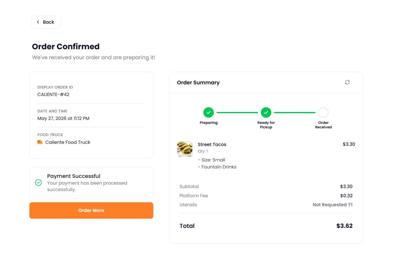 Order status screenshot