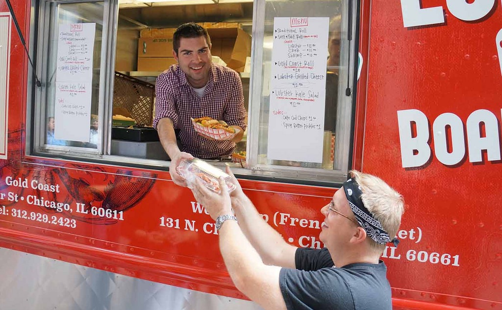 Food truck serving customers